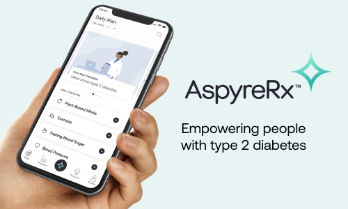 Promotion of AspyreRx Empowering People With Type 2 Diabetes & smartphone app in hand